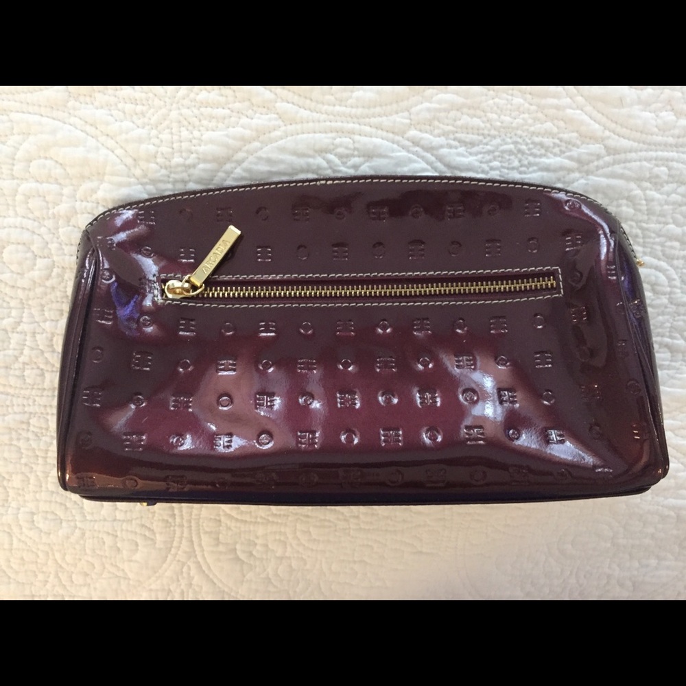 Arcadia Glossy Plum Patent Cosmetic Pouch with Gold Zip Accent